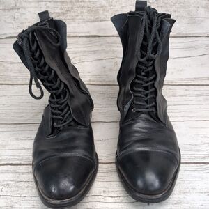 Cabana Homme Layered Black Leather Distressed Lace Up Combat Boots